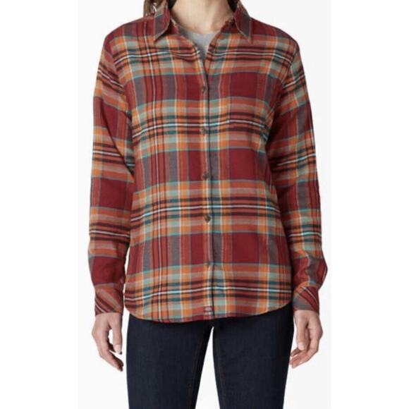 New DICKIES Women’s Flannel Shirt Size Small Plaid Long Sleeve Pocket NWT - Picture 1 of 9
